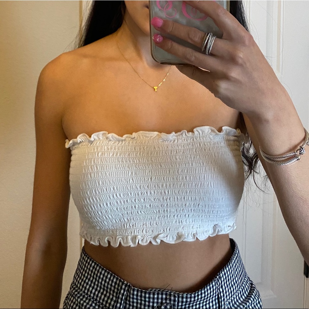 Brandy Melville White Scrunched Tube Top